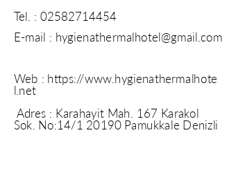 Hygiena Thermal Hotel iletiim bilgileri